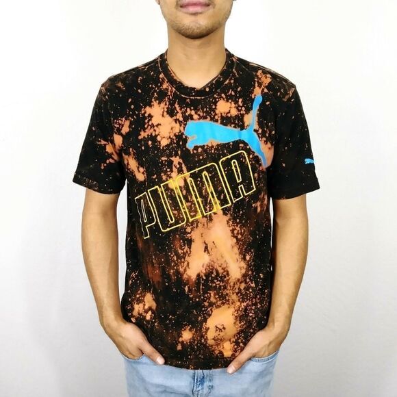 Puma Custom Bleach Dyed Black Logo Tshirt - Picture 1 of 9